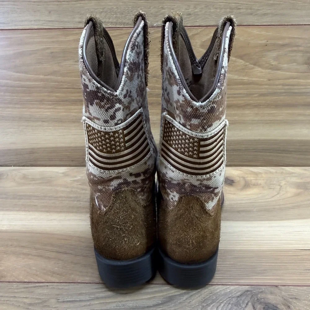 ARIAT Patriot Western Boots Little Boys Kids 11 Brown Camo American Flag